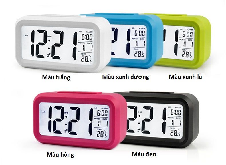 Đồng Hồ để bàn Kĩ Thuật Số LCD Đèn LED Nền Cảm Biến Đa Chức Năng: Thời Gian, Lịch, Báo Thức, Nhiệt Độ (Màu Ngẫu Nhiên)