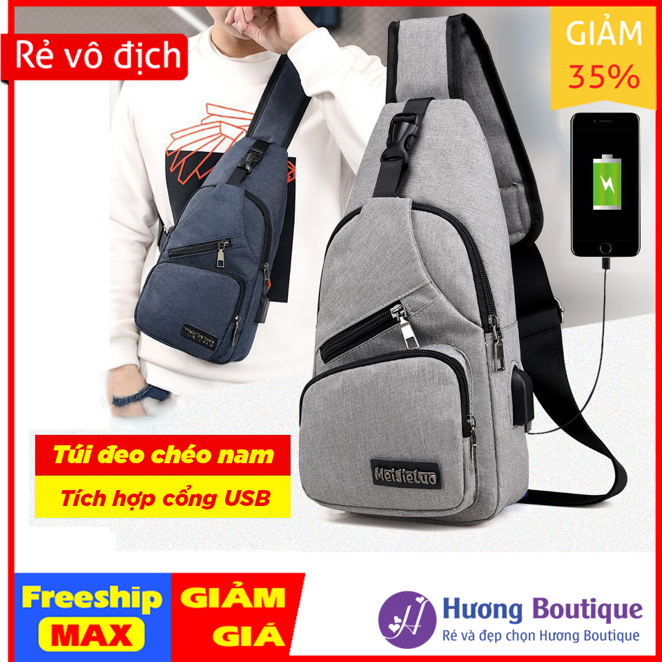 Túi đeo chéo nam, túi đeo đi xe máy tiện lợi,phong cách Hàn Quốc, túi 3 ngăn có cổng sạc USB cho người hay đi ngoài đường.