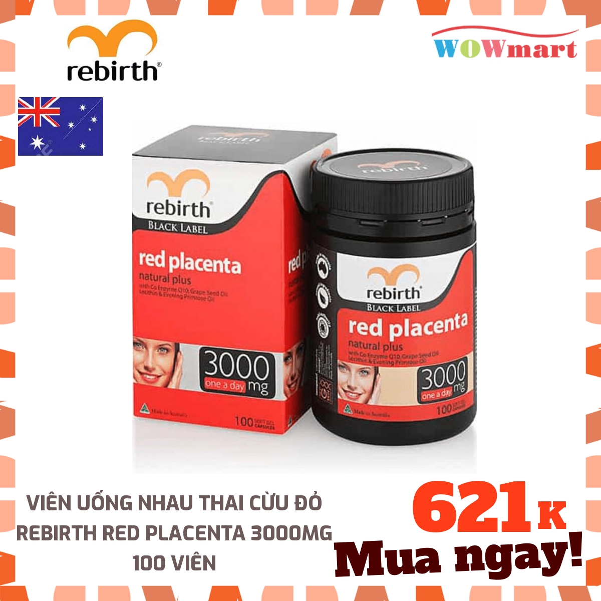 [HCM]Viên uống nhau thai cừu đỏ Rebirth Red Placenta 3000mg 100 viên - [ÚC]