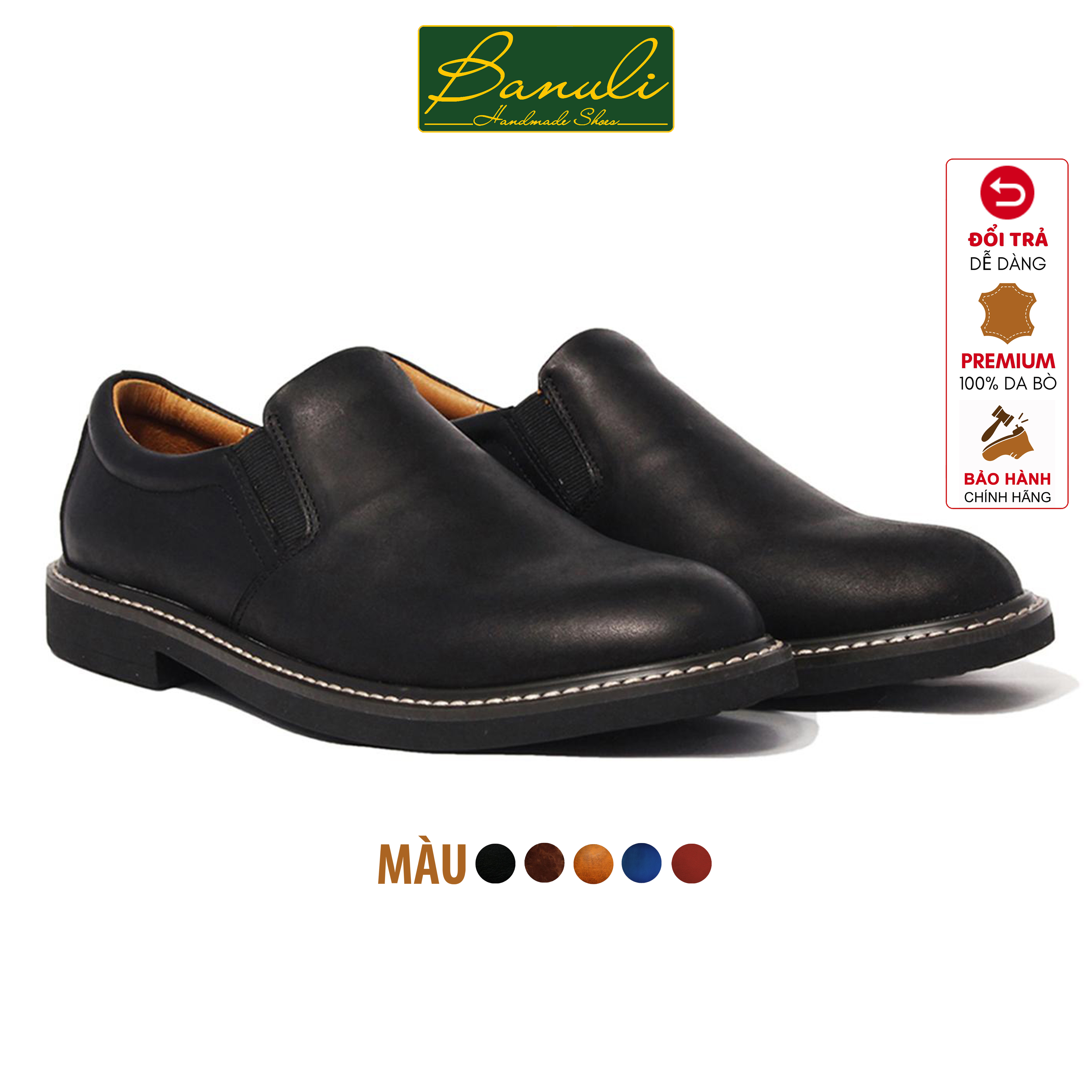 Giày Tây Lười Nam Cổ Điển Banuli Da Bê Italian Classic Loafers B1SL1 (Da Veg Itali Mềm Dẻo, Đế Siêu nhẹ, Bảo Hành Trọn Đời)