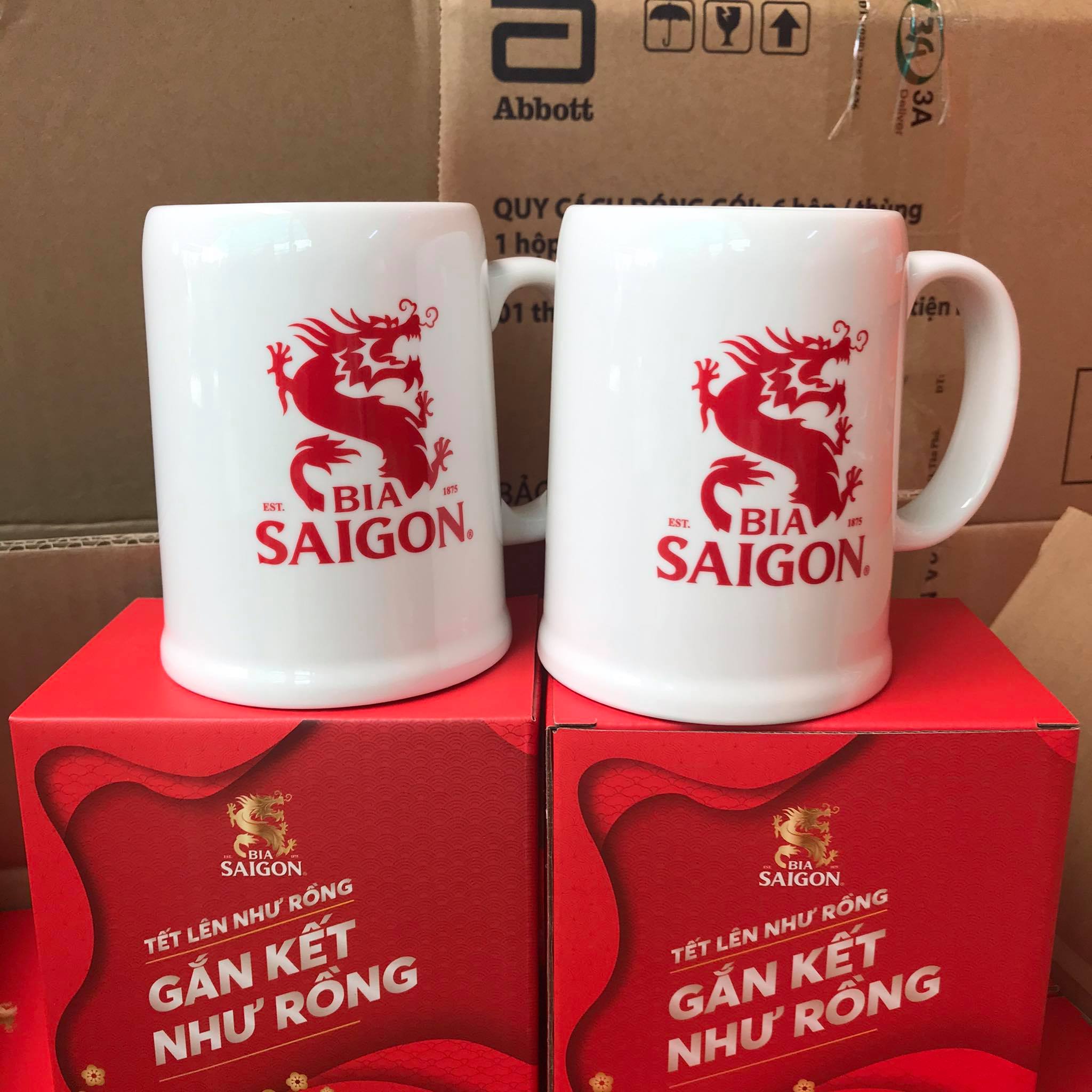 Combo 5 Ly bia Sài Gòn cỡ đại siêu dày - Hàng sứ Minh Long