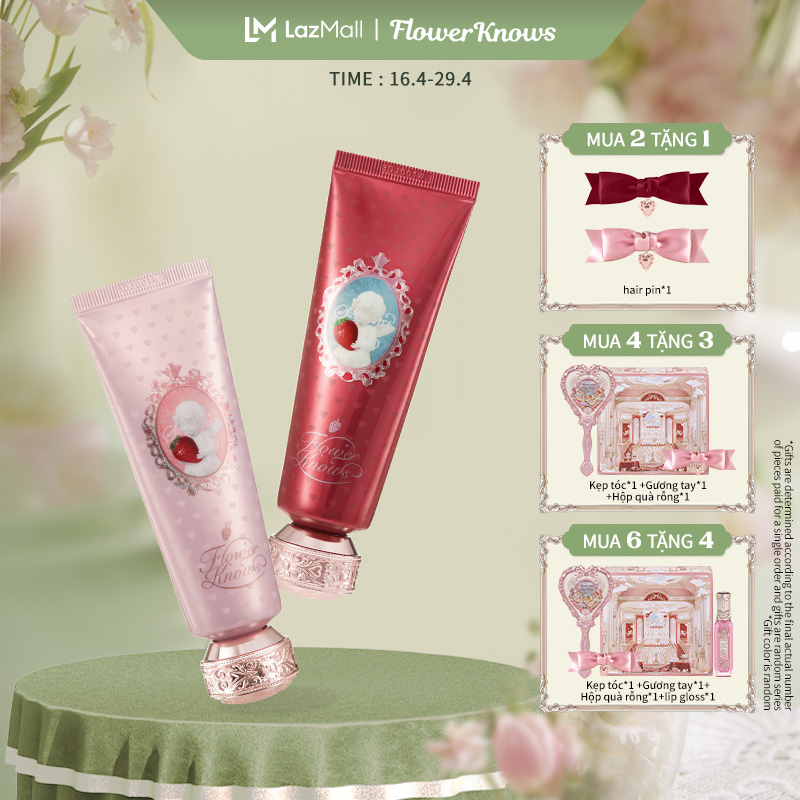 Flower Knows Kem dưỡng da tay hương dâu tây thần tình yêu dâu Dưỡng ẩm chăm sóc nhẹ nhàng Strawberry Cupid Collection