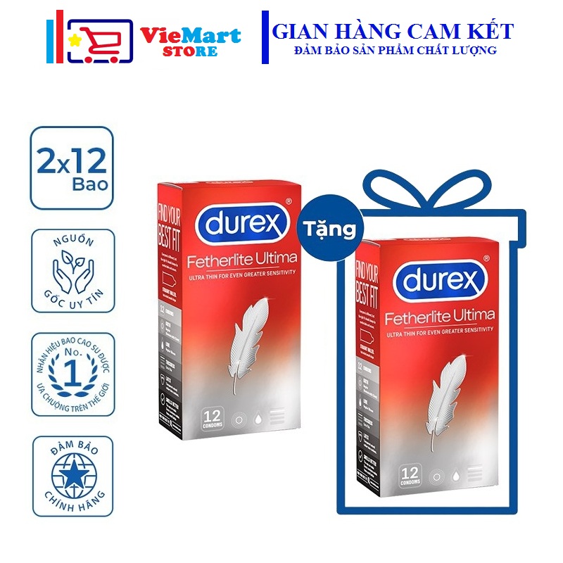 [HCM]Bao cao su Durex Fetherlite Ultima 12 bao / hộp + Tặng hộp Bao cao su Durex Fetherlite Ultima 12 bao / hộp