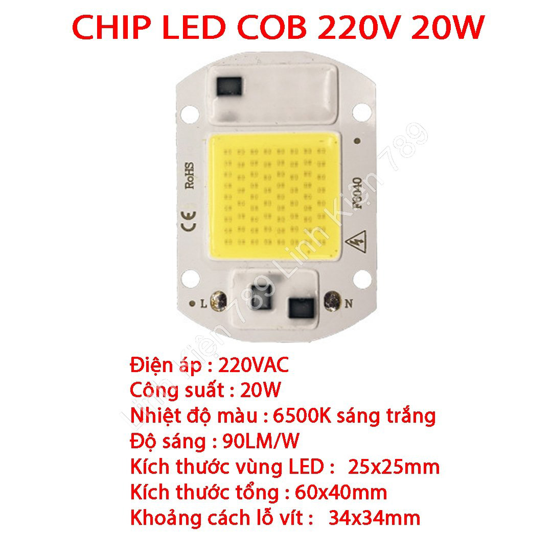 Chip led cob siêu sáng 220v sáng trắng 20w