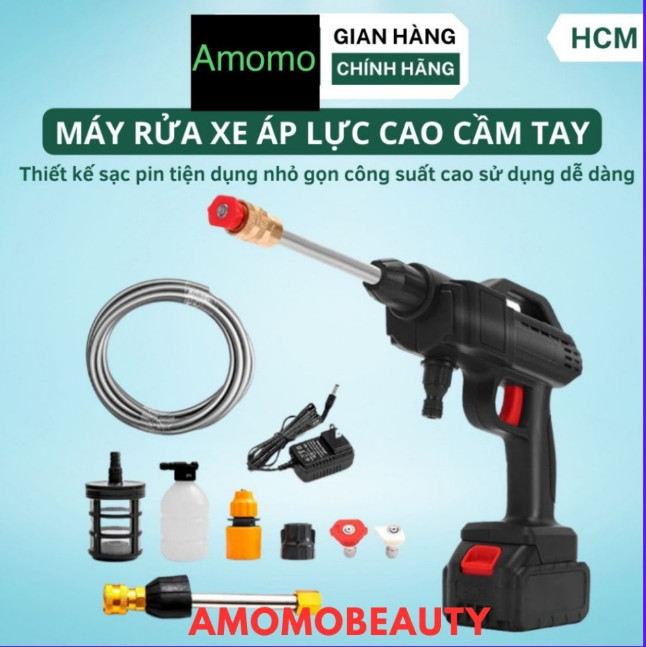 Máy rửa xe cầm tay mini, máy xịt rửa tăng áp công suất 400w pin sạc 48v máy rửa xe ô tô dùng tại nhà tiện lợi, máy rửa xe