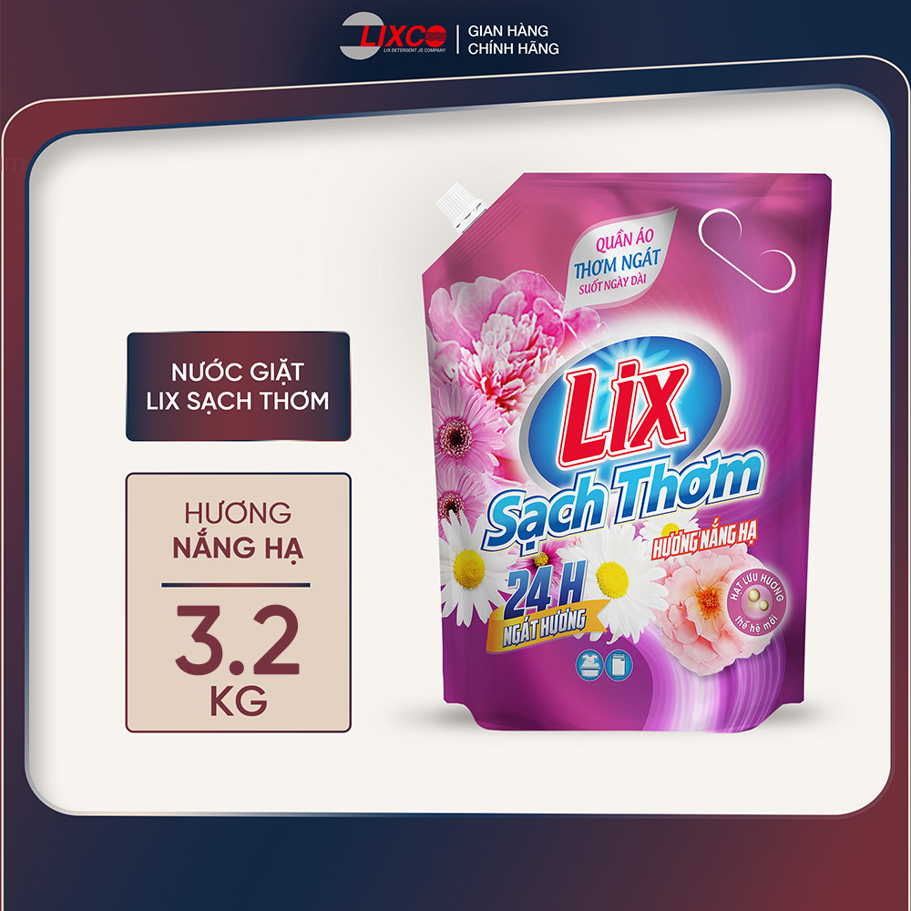 Nước giặt Lix sạch thơm hương nắng hạ túi 2,6kg/3,2kg đánh bật vết bẩn cứng đầu nước giặt hạt lưu hương thơm lâu - Lixco Việt Nam