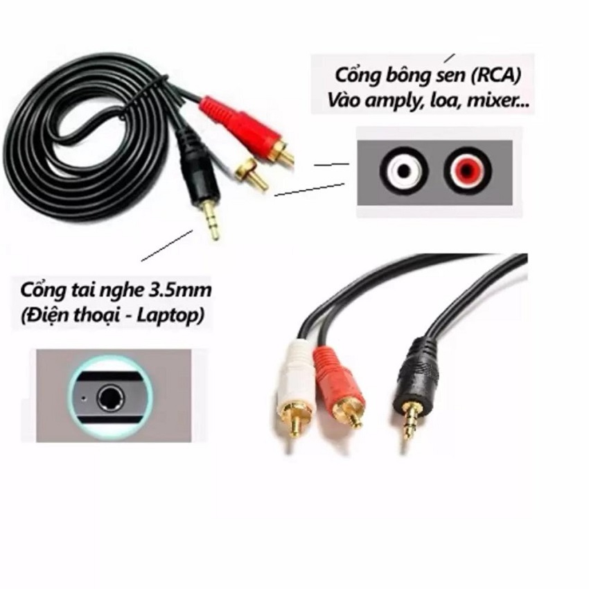 Dây av 3.5 ra 2 đầu bông sen dài 1m5