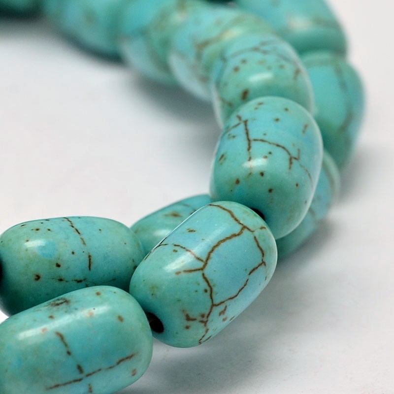 10Strand Dyed Barrel Synthesis Turquoise Beads Strands Turquoise 12x8mm Hole: 1mm about 31pcs/strand 15.7inch