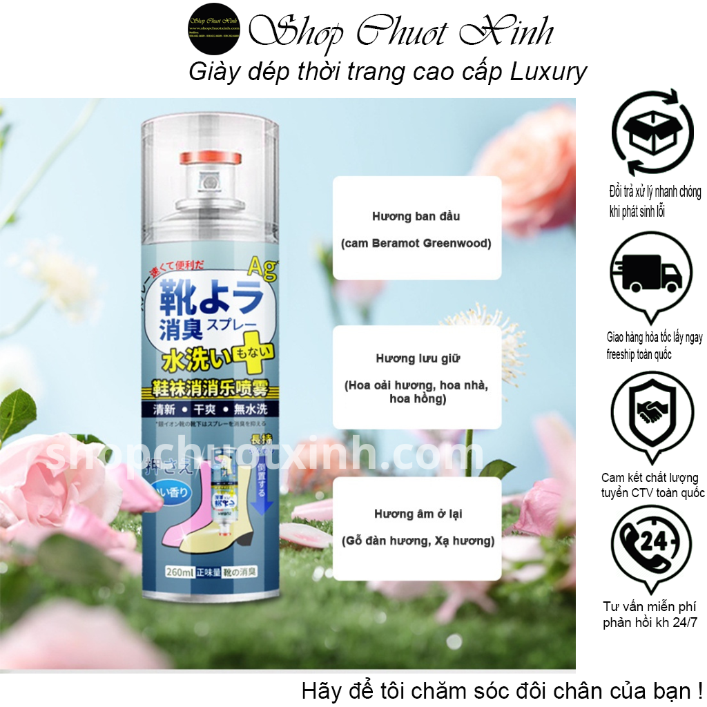Chai xịt khử mùi giày mùi hôi chân, bình xịt kháng khuẩn ngăn mồ hôi công nghệ nano bạc 360ml shopchuotxinh