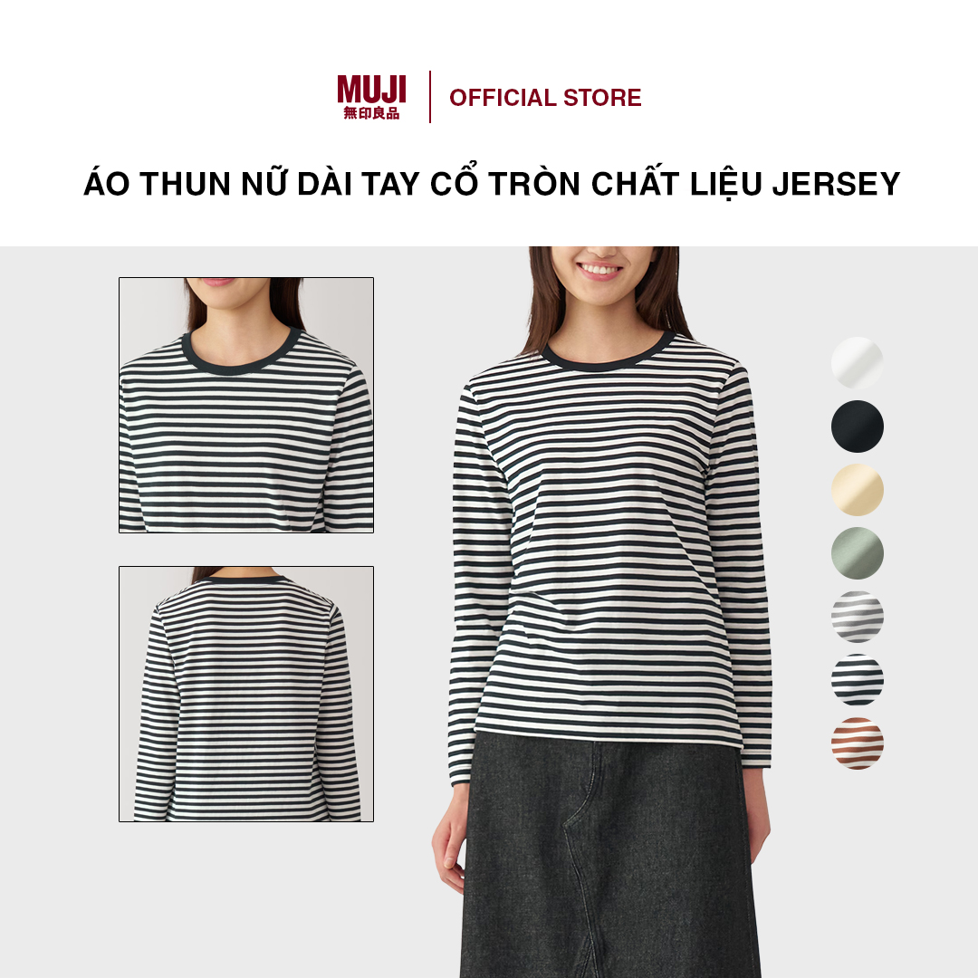 Áo Thun Nữ Dài Tay Cổ Tròn Chất Liệu Jersey MUJI