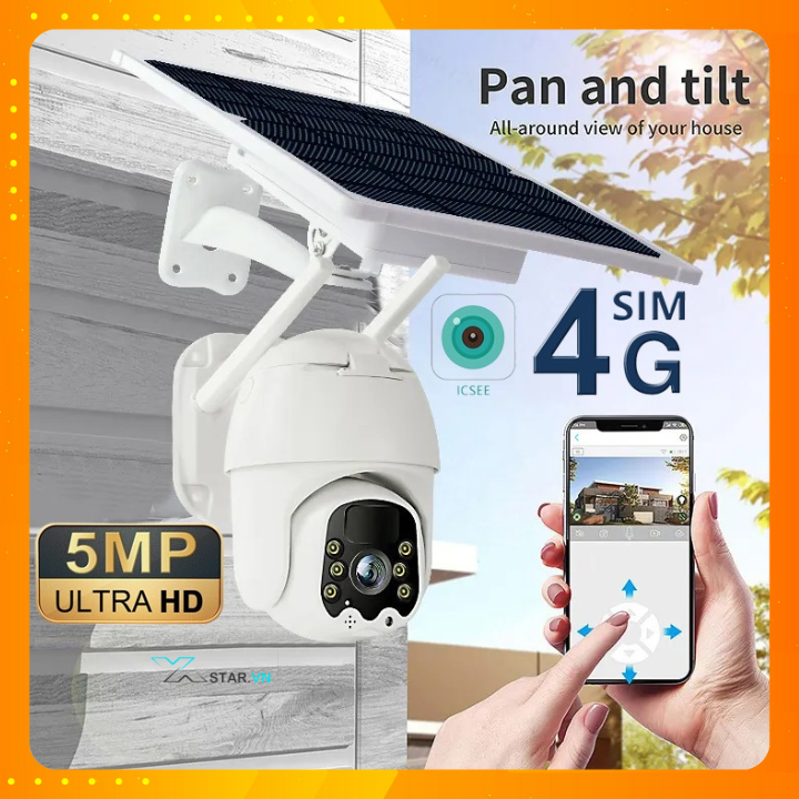 Camera PTZ Dùng Sim 4G ICSEE Kèm Pin Năng Lượng Mặt Trời - Quay Đêm Có Màu, Xoay 355 độ, Theo Dõi Th