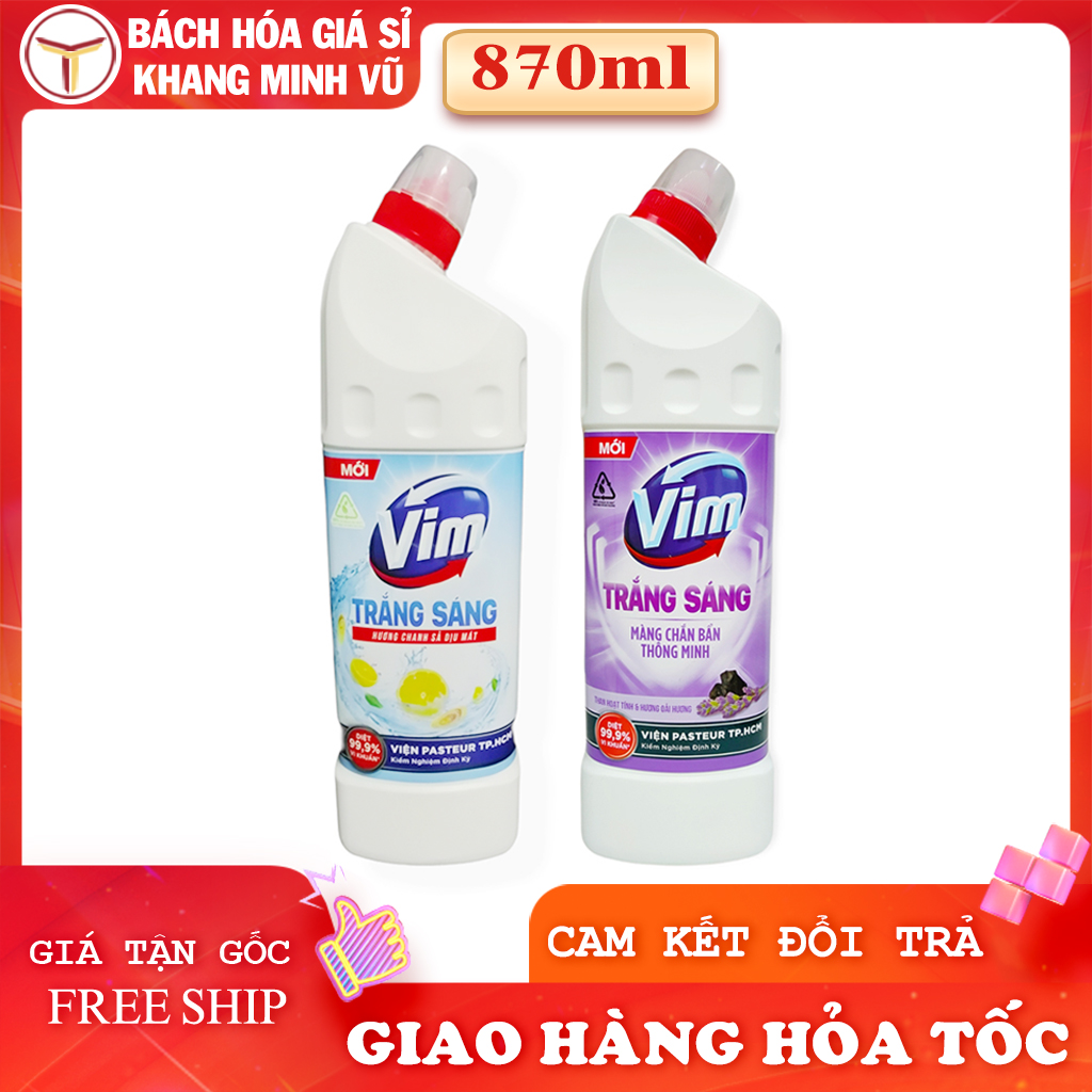 Gel tẩy bồn cầu vim trắng sáng hương chanh sả, than hoạt tính chai 870ml