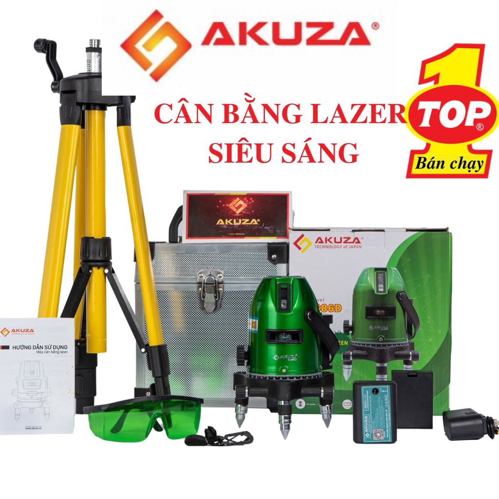 Máy cân bằng laser 5 tia xanh siêu sáng akuza ak-686d - máy bắn cốt, đánh thăng bằng laser 5 tia