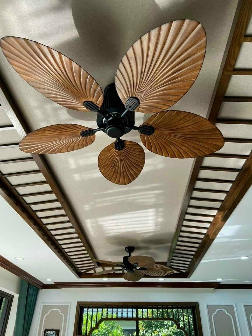 Quạt Trần Cánh Lá Cọ Xoè Đẹp Lõi Đồng, Phù Hợp Cho Mọi Không Gian Như Phòng Khách, Phòng Ngủ, Nhà Hàng, Khách Sạn, Có Điều Khiển Nhiều Tốc Độ Quạt    [ Bảo Hành 5 năm ]