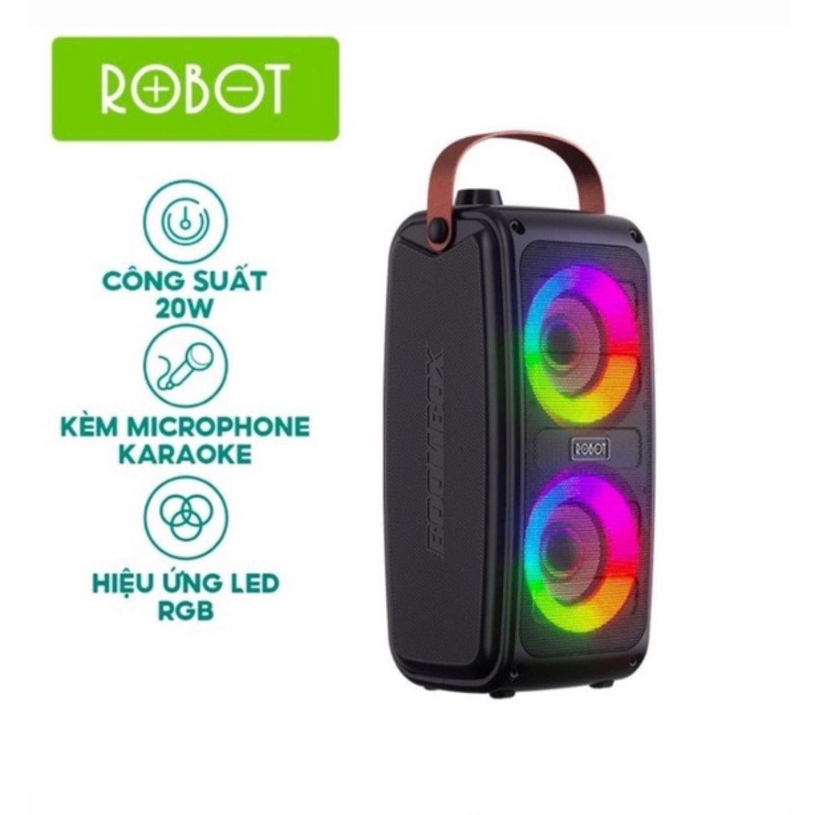 Loa bluetooth 5.0 loa bluetooth ngoài trời hiệu ứng led robot rb490 - kèm micro karaoke - công suất 20w - pin 3000ma