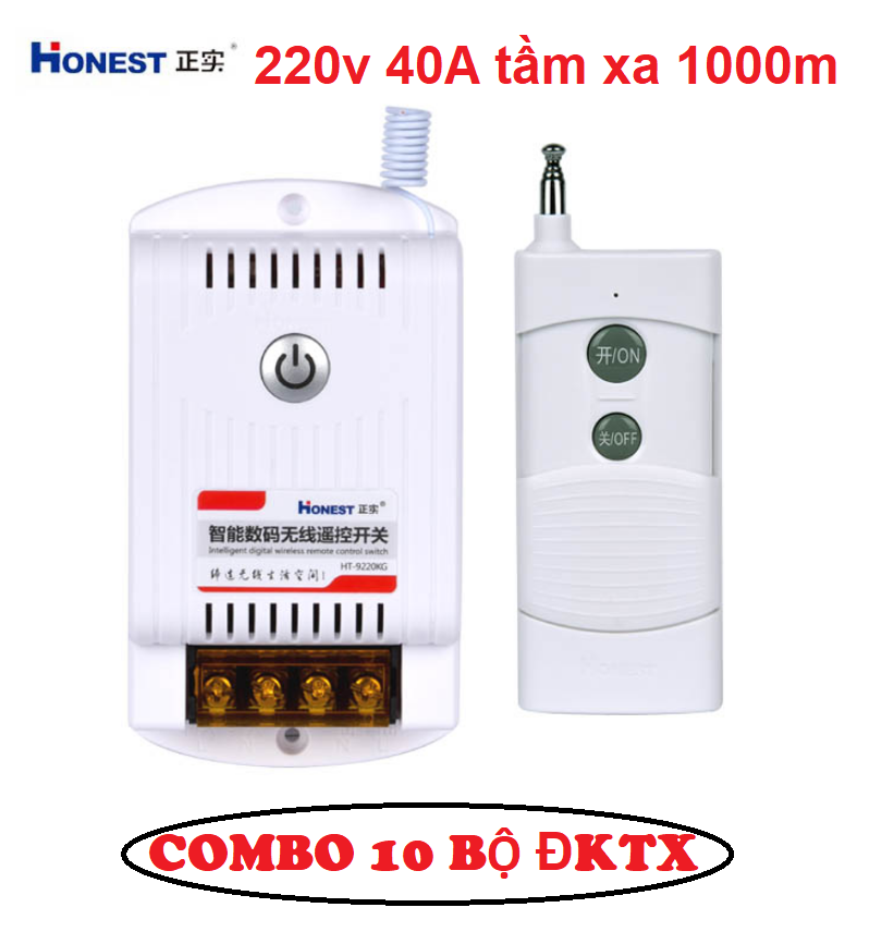 Combo 10 bộ công tắc điều khiển từ xa honest ht-9220kg-1km công suất 40a/220v