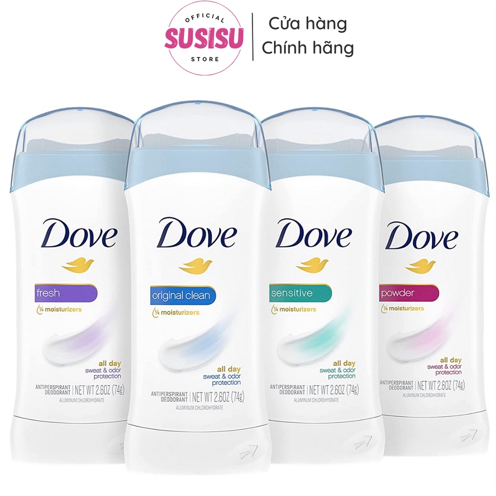 Lăn khử mùi Dove lăn nách nữ ngăn tiết mồ hôi dạng sáp trắng - Dove 24H Invisible Solid Deodorant 74g Powder - Fresh - Invisible - Original