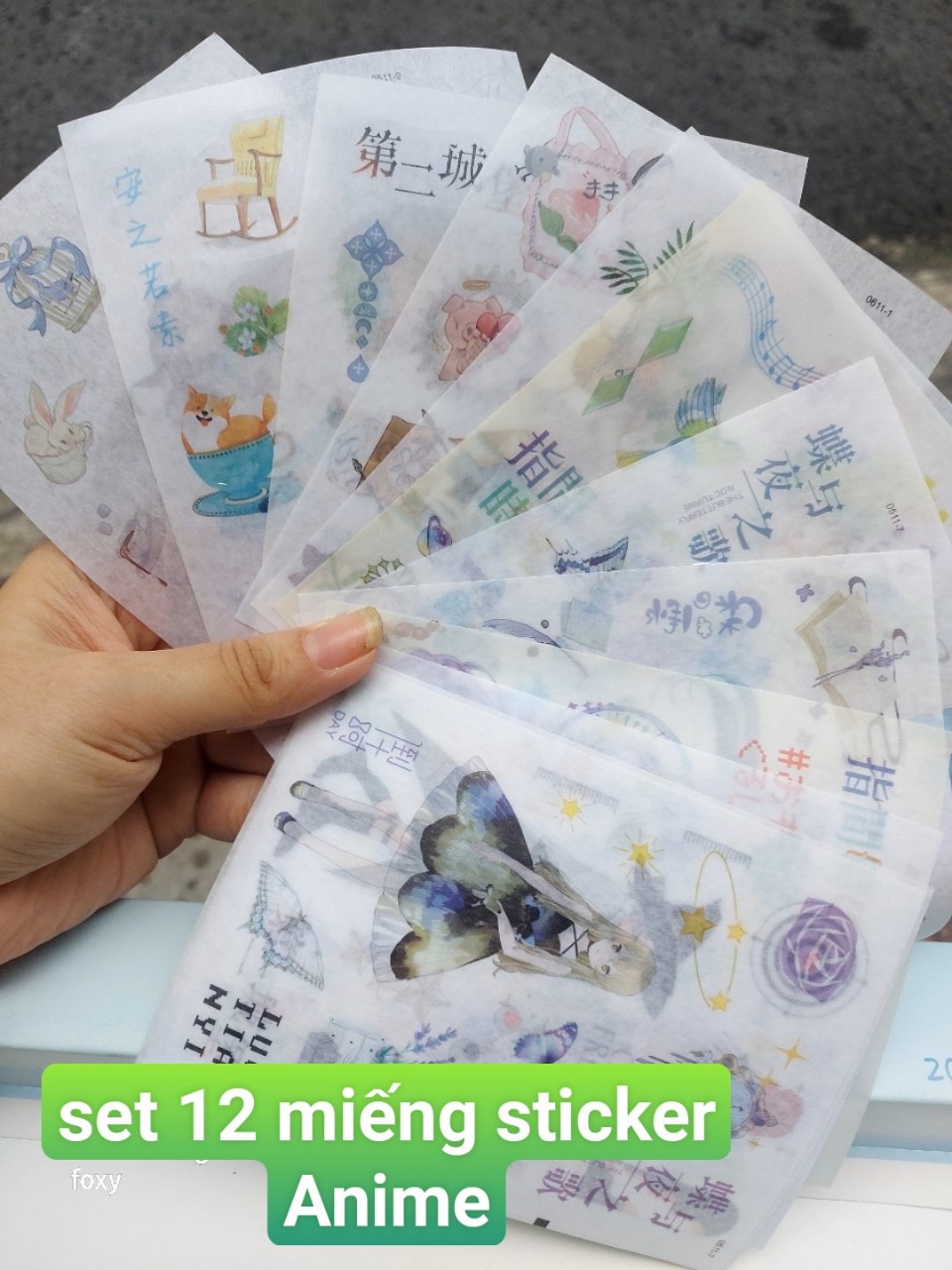 Set 12 miếng sticker phong cách anime nhật bản