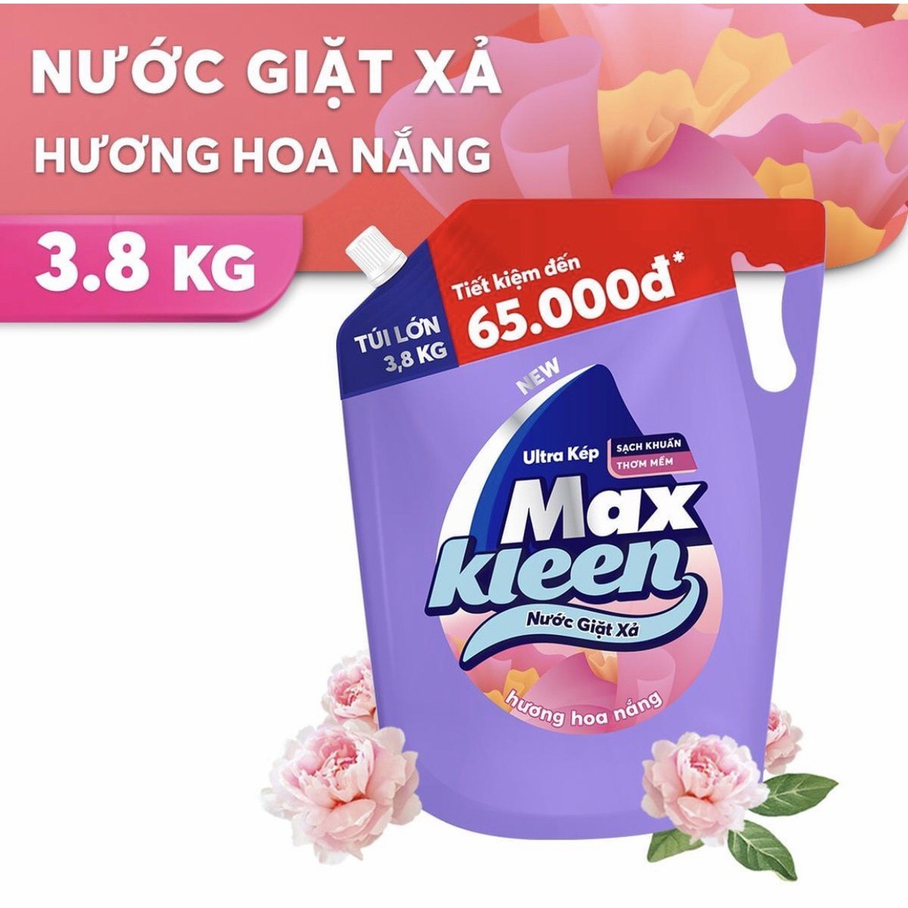 Túi nước giặt xả maxkleen hương hoa nắng 3,8kg