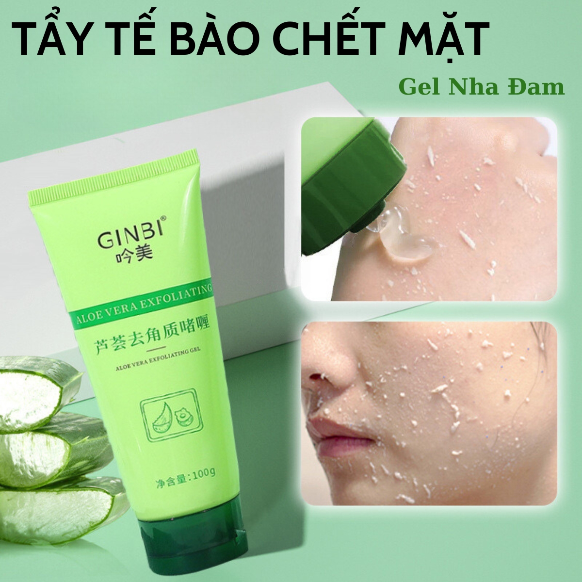 Tẩy Tế Bào Chết Mặt GINBI 100G Chiết Xuất Nha Đam Tươi, Tẩy Da Chết Mặt Sạch Sâu Cho Làn Da Sạch Mịn Căng Bóng