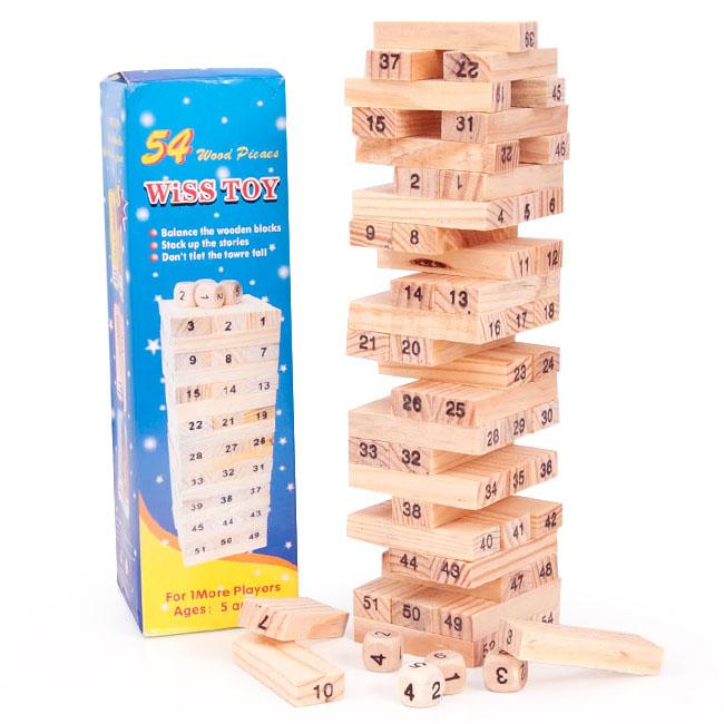 Bộ đồ chơi rút gỗ 54 miếng và 4 xúc xắc giá rẻ làm từ gỗ tự nhiên an toàn