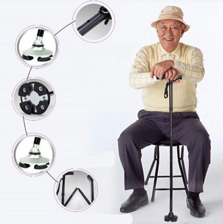 Gậy Chống Trượt Gấp Gọn Với 3 Ống Dẫn Có Đèn Pin Cho Người Già Chấn Thương Chân Chiều Cao Tối Đa Lên Đến 87.3 cm