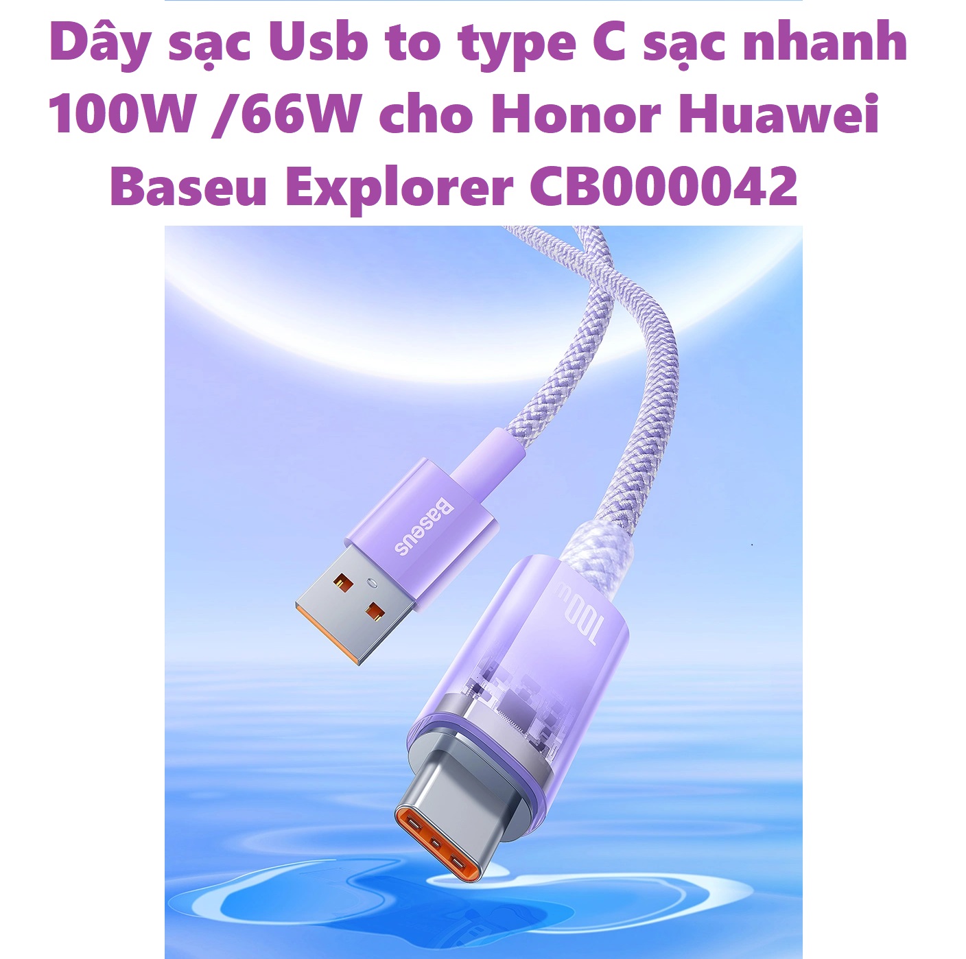 Dây sạc usb to type c tự ngắt khi quá nhiệt sạc nhanh 100w 66w cho honor huawei baseus explorer cb000042