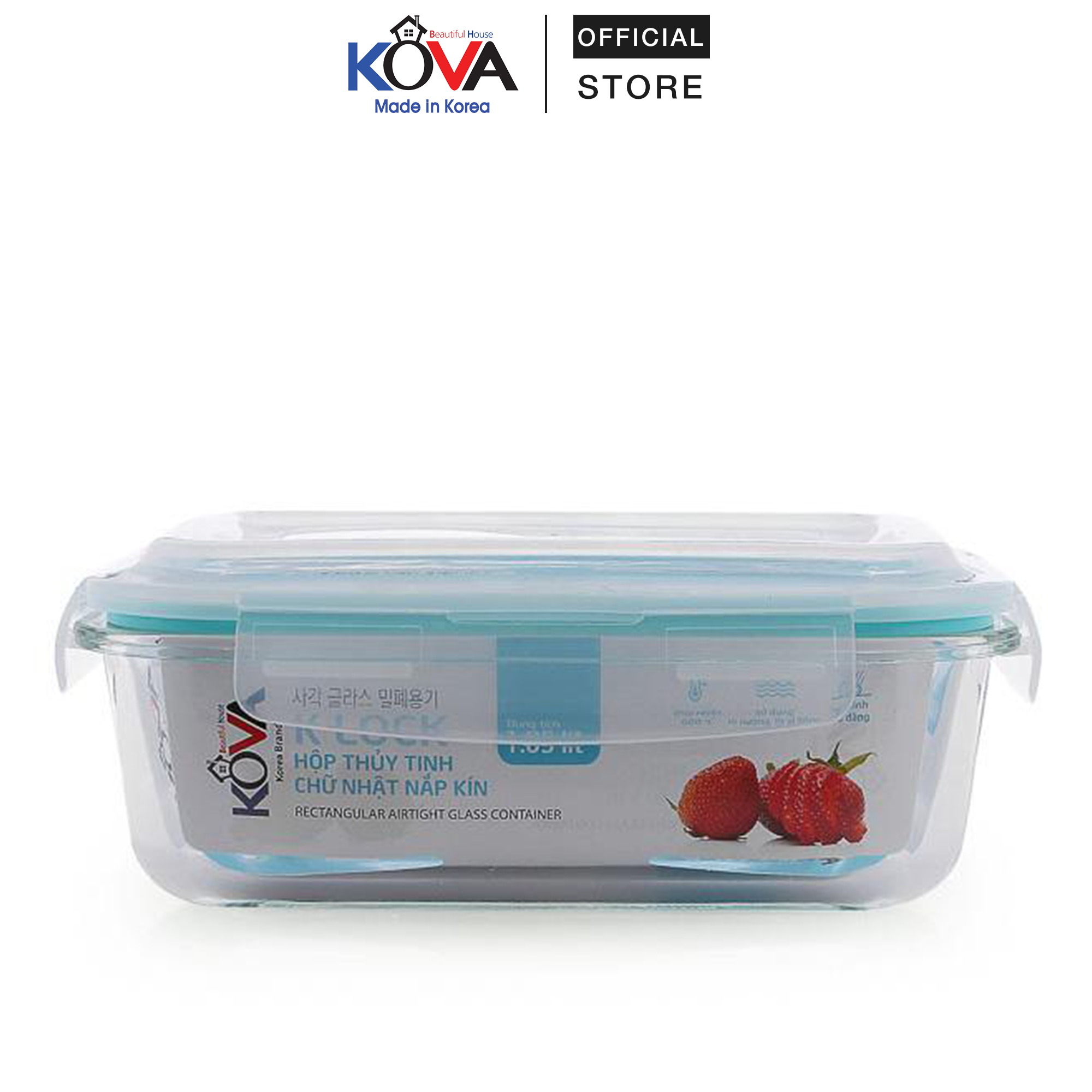 Hộp thủy tinh chịu nhiệt hình chữ nhật KOVA 1050ml