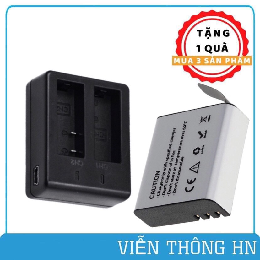 combo pin 1350 mAh + dock sạc đôi cho mọi camera hành trình eken h9r sjcam 4000 amkov camera 4k -