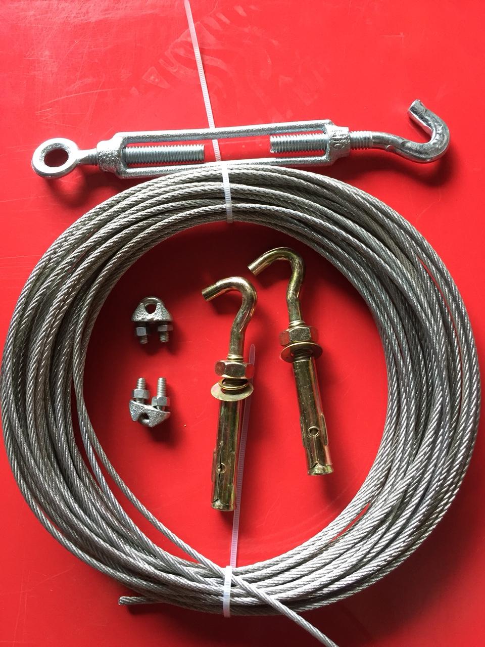 Dây cáp mạ phi 2x10m tặng 2 khóa cáp, 2 nở sắt,1 tăng đơ, dây cáp mạ kẽm, cáp thép mạ kẽm, cáp lụa mạ kẽm