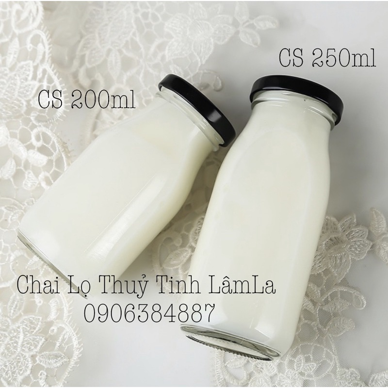 Chai thuỷ tinh đựng sữa 200ml - 250ml nắp thiếc