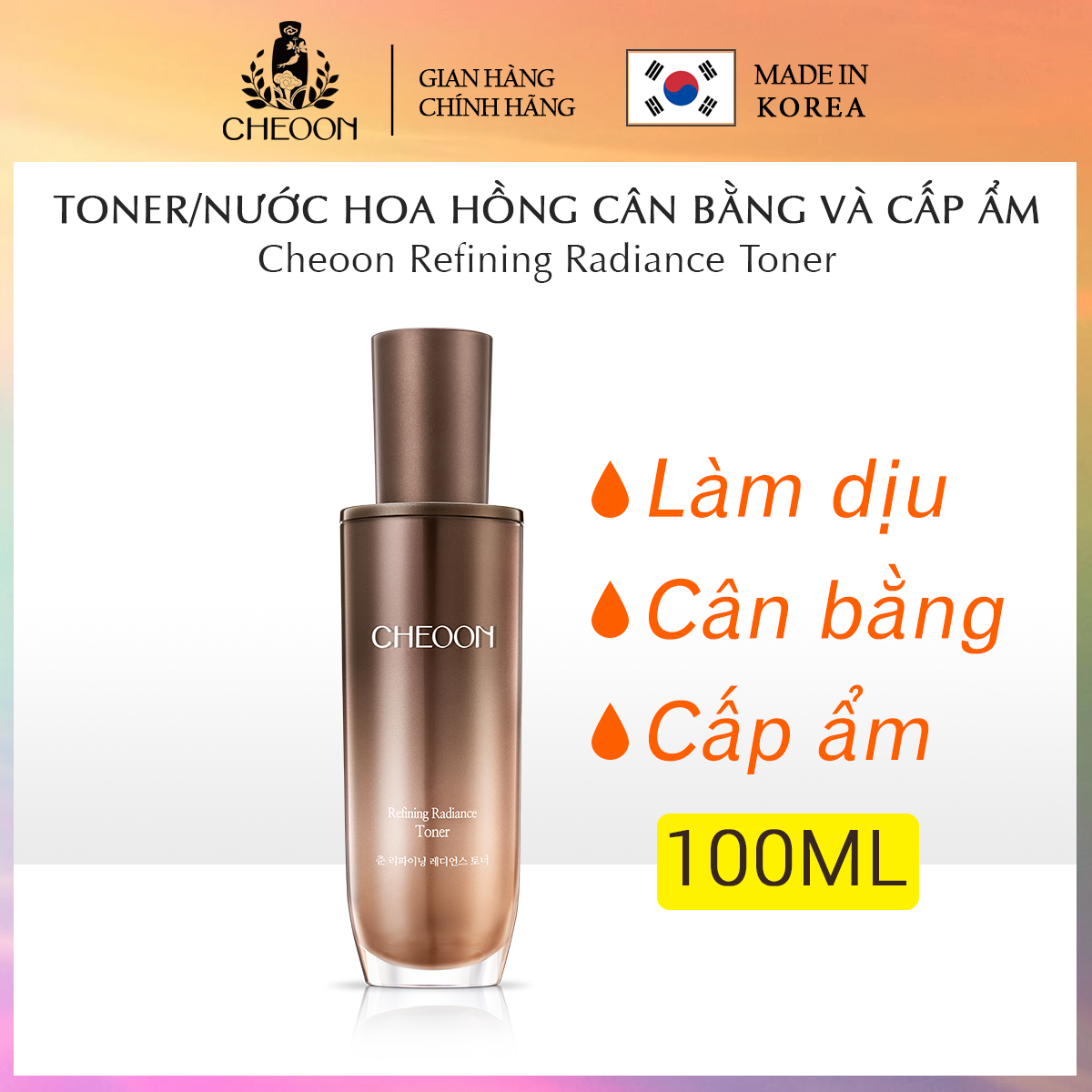 Nước cân bằng, Toner se khít lỗ chân lông ngăn ngừa lão hóa, cấp ẩm làm dịu da Cheoon Refining Radiance Toner 100ml