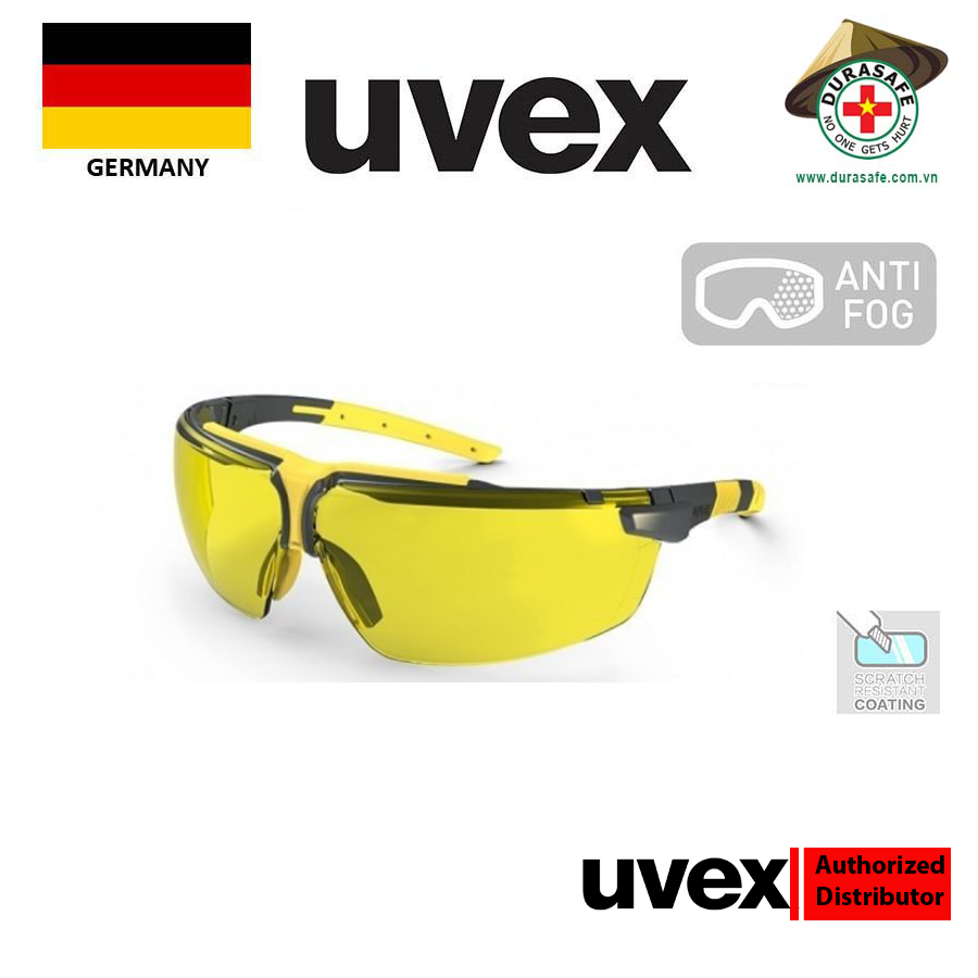 Kính uvex 9190220 i-3 safety glasses sand frame amber supravision hc-af len gọng phối đen vàng\ tròng vàng mơ