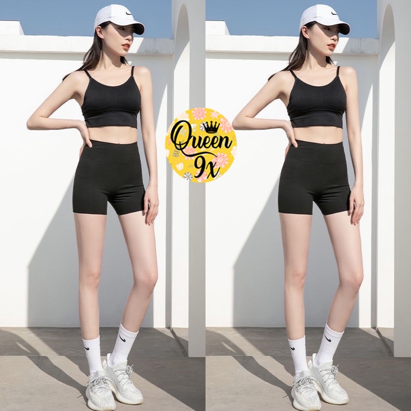 Quần legging short đùi nữ co giãn màu đen