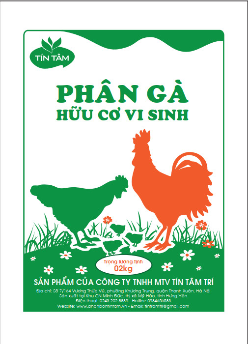 Phân gà hữu cơ vi sinh bao 2kg- phân gà tín tâm- hữu cơ xanh