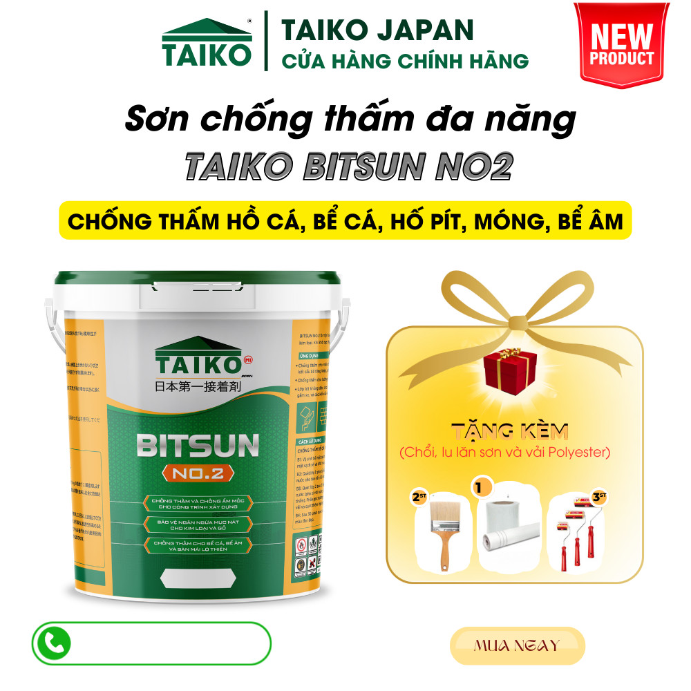 Sơn chống thấm gốc bitum taiko bitsun no.1 - chống thấm bể cá koi, mái nhà, sân thượng, nhà vệ sinh, logia