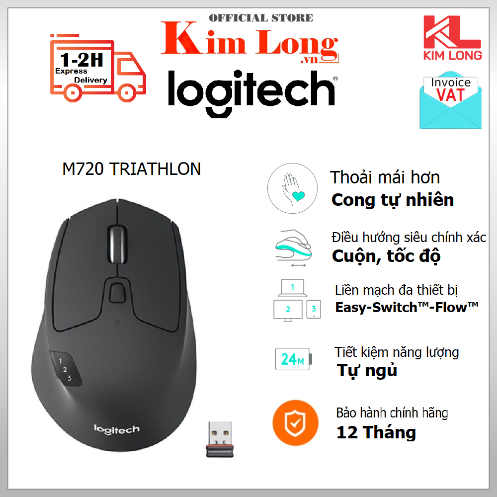 Chuột Logitech M720 Triathlon - Kết nối đa thiết bị, Cuộn siêu nhanh - Bảo hành 12 tháng chính hãng
