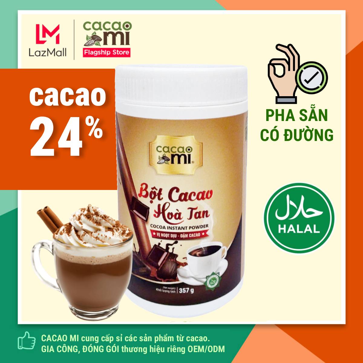  Bột cacao hoà tan CacaoMi thơm đậm vị cacao chocolate chuyên pha chế thức uống socola nóng trà sữa milo dầm hũ thượng hạng 357g 