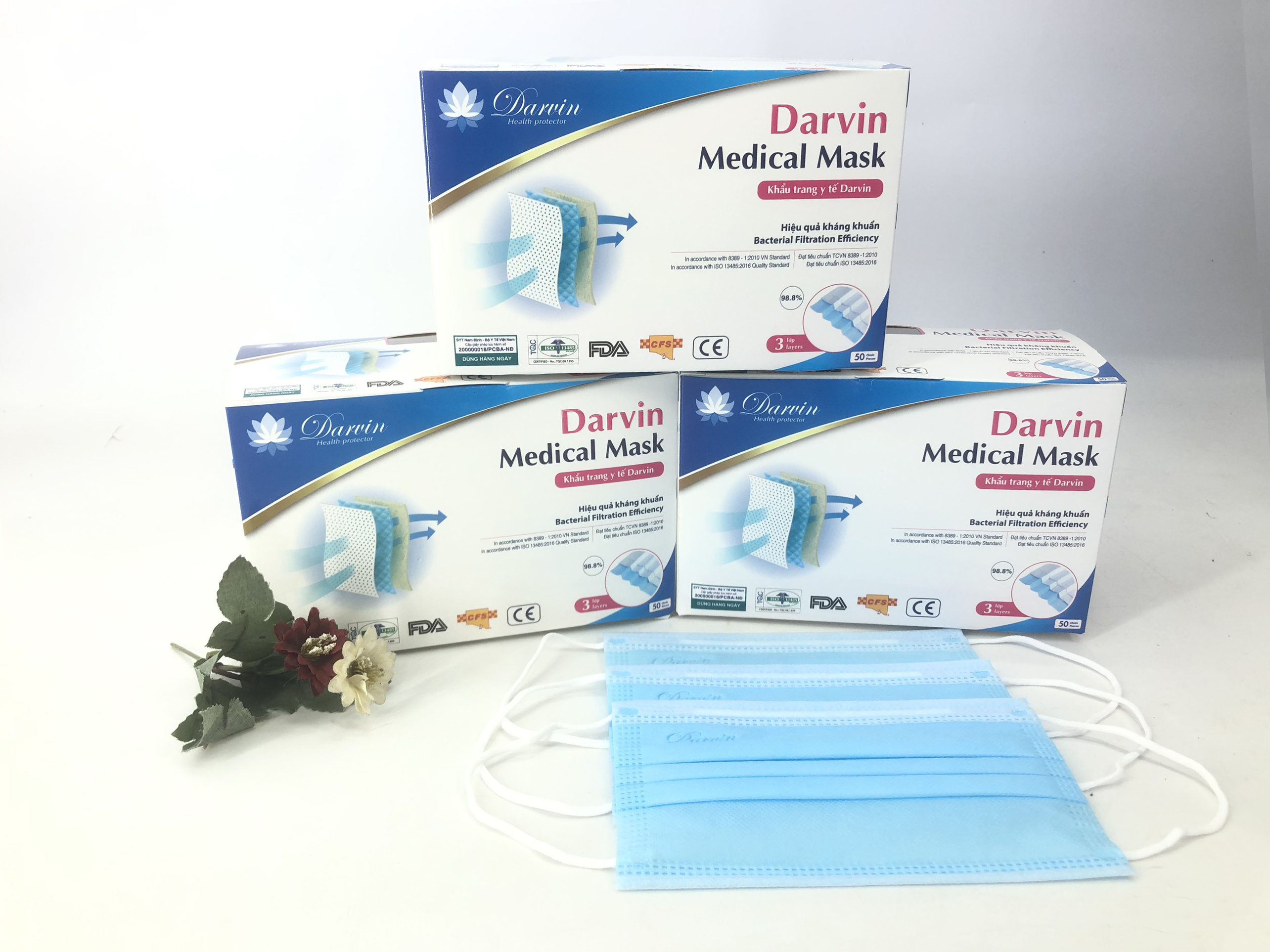Khẩu trang y tế darvin 3 lớp - xanh