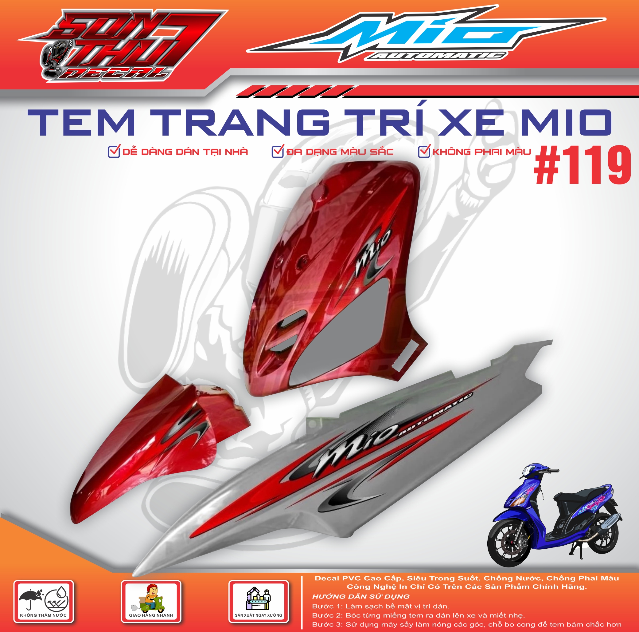 Yamaha Mio Sport Motorcycle Sticker # 119 (High Quality Materials - Sharp Colors - No Color Fade) Giá 104,000 Đồng*Miễn phí vận chuyển