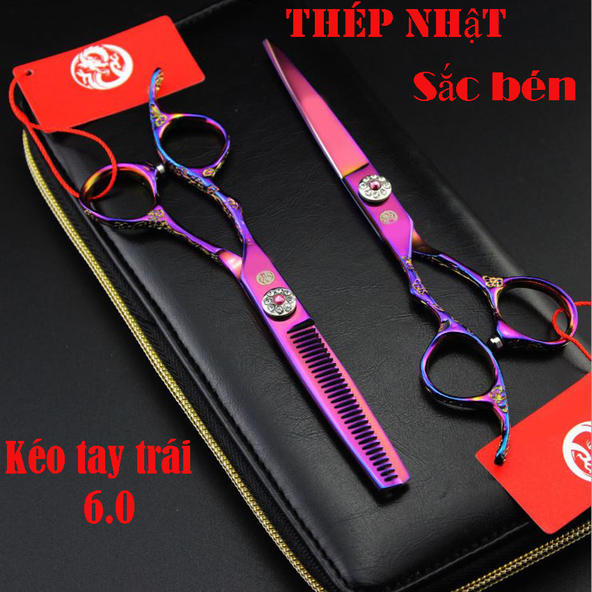 Bộ kéo cắt tóc tay trái 6inch nhật nhập khẩu sắc bén và bền bỉ puple p3