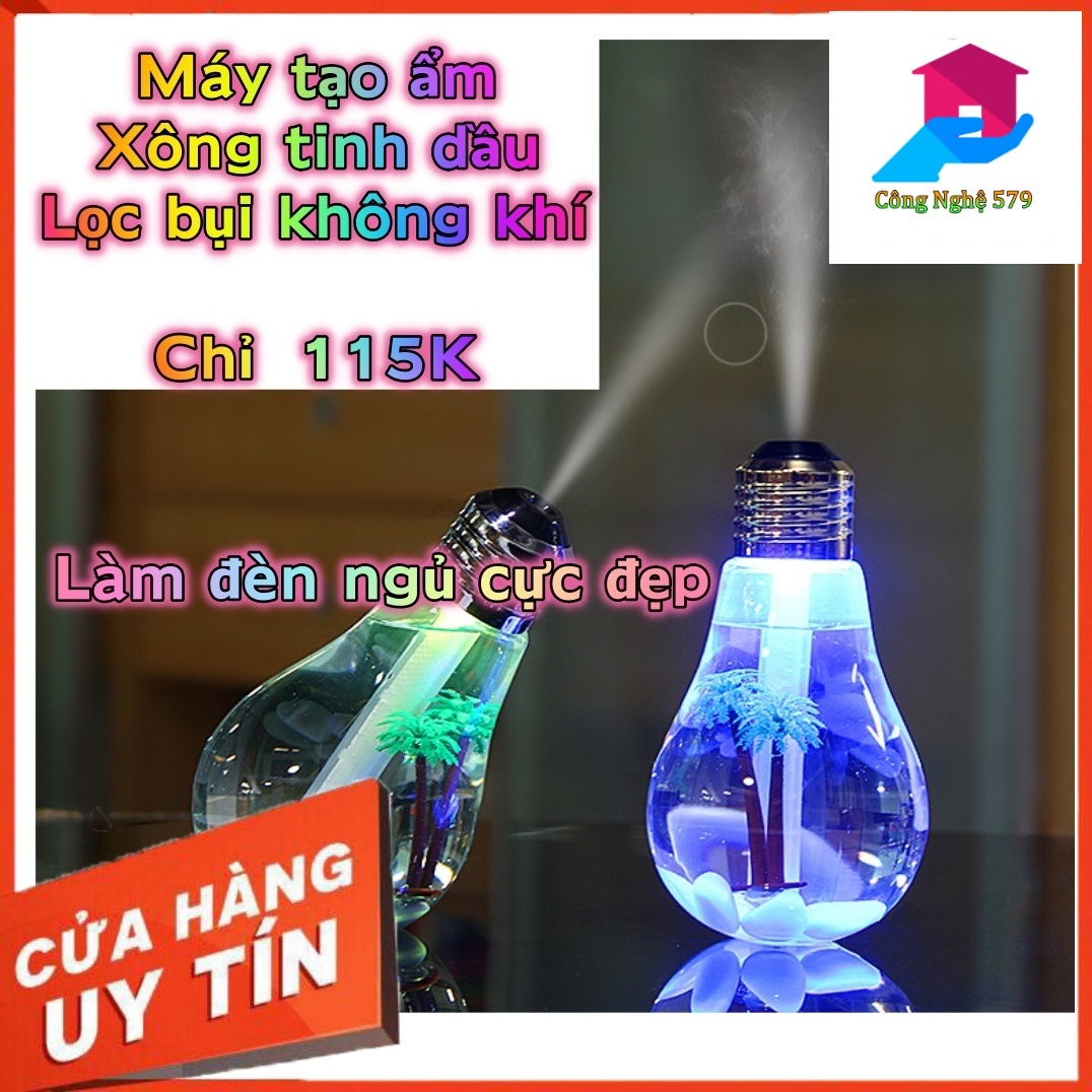 Máy tạo ẩm hình bóng đèn, đèn ngủ, máy xông tinh dầu, decor cực đẹp