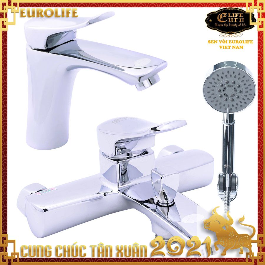 Bộ vòi sen nóng lạnh eurolife el-1001s + vòi lavabo nóng lạnh eurolife el-1002s