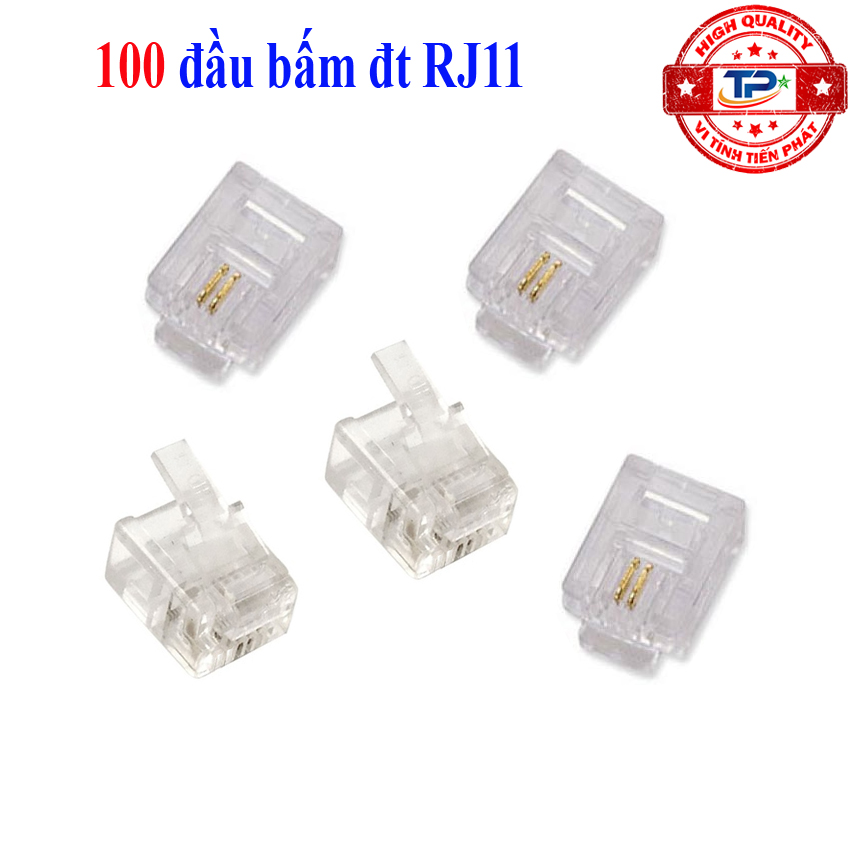 Hộp 100 hạt đầu cáp điện thoại RJ11 nhựa 2 chân ( 2 line tim )  - Dùng hạt bấm cho dây cáp điện thoại bàn