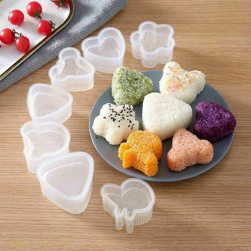 Set 7 khuôn cơm silicon, khuôn ép cơm, ép bánh, ép thạch siêu xinh cho bé