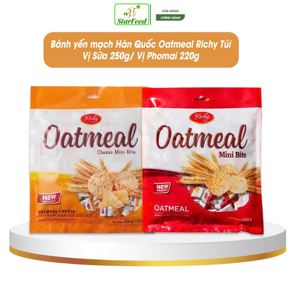 ( Date 1/2026 ) Bánh yến mạch Hàn Quốc Oatmeal Richy Túi Vị Sữa 250g/ Vị Phomai 220g