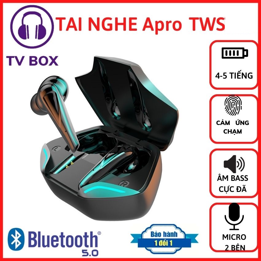 Tai Nghe Bluetooth Gaming Apro TWS Thiết Kế Hiện Đại Âm Thanh Đỉnh Cao Chống Ồn Bass Siêu Trầm Độ Trễ Cực Thấp TV24 LTV BOX