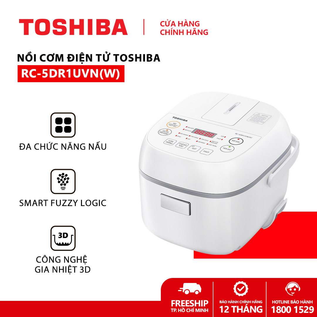[Độc Quyền Online] Nồi cơm điện tử Toshiba RC-5DR1UVN(W) - 0,54L  - Bảo hành chính hãng 12 tháng [HỎA TỐC HCM]