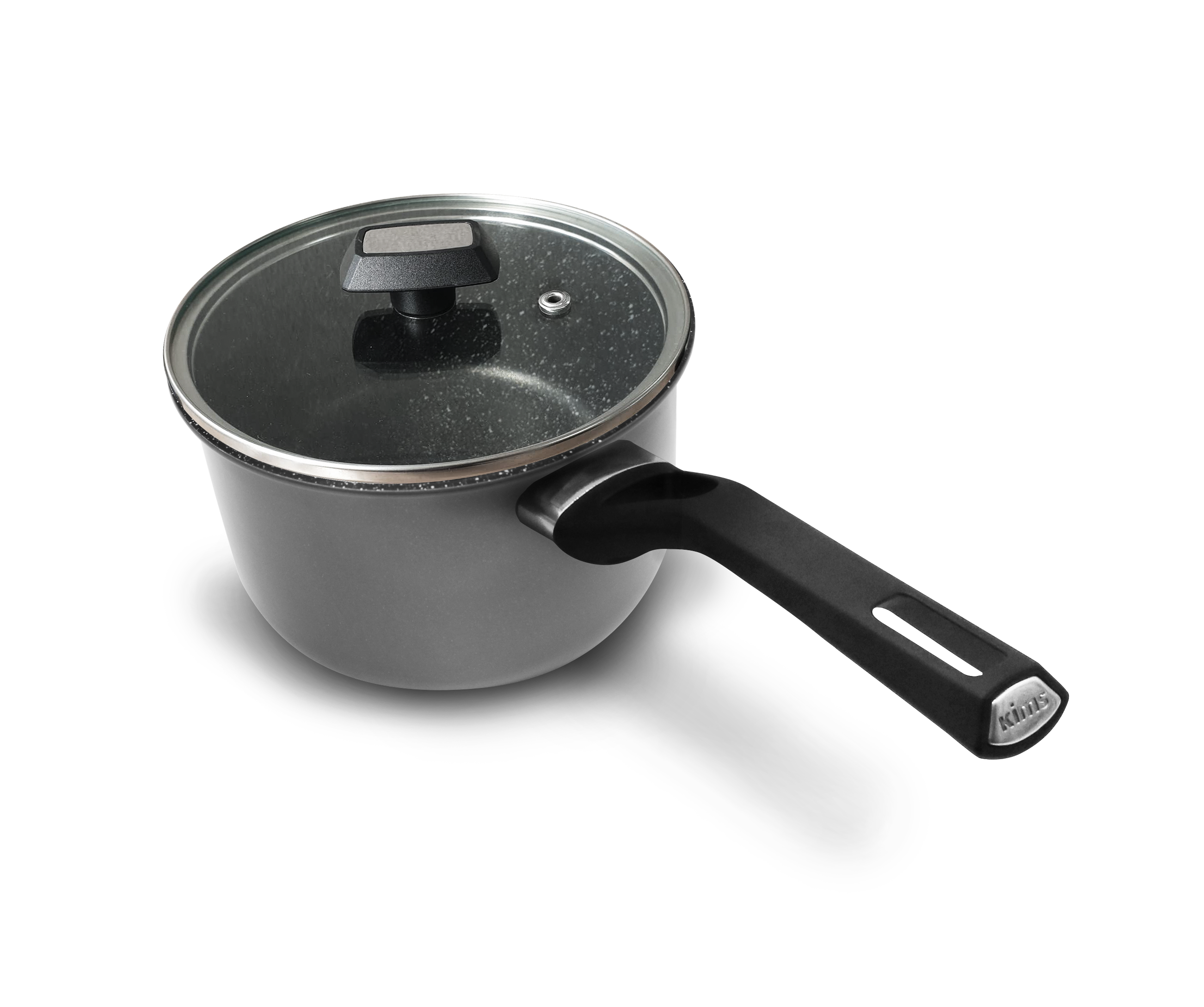 Nồi nấu cháo bột chống dính bếp từ KIMS COOK 16cm nắp kính,hợp kim nhôm đúc nguyên khối, phủ ceramic vân đá cao cấp,Tặng 5 muỗng inox