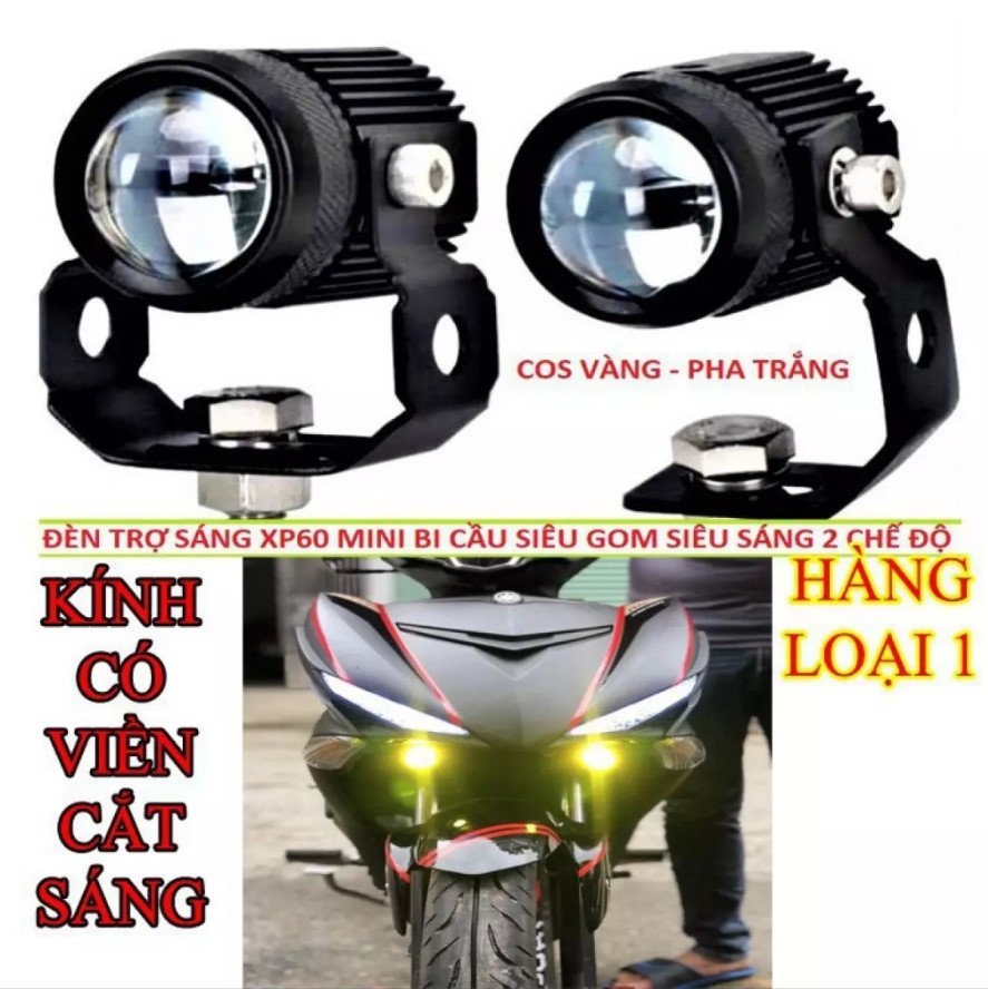 Trợ sáng bi cầu mini pha trắng cốt vàng siêu sáng ( 1 ĐÈN + 1 CÔNG TẮC )